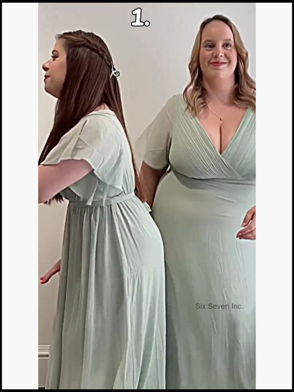 Women's Plus Size Chiffon V-Neck Floor Length Formal Dress with Ruffle Short - Picture 6 of 7